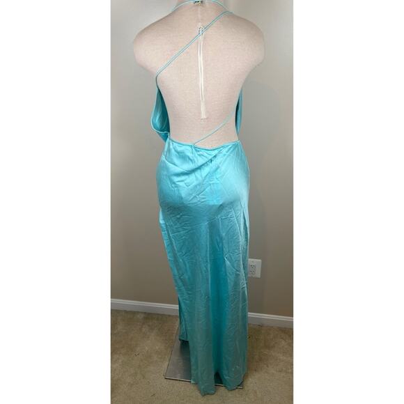 Michael Lo Sordo Iced Bias Draped Asymmetric Silk Maxi Dress in Blue Size 4 - Picture 9 of 12